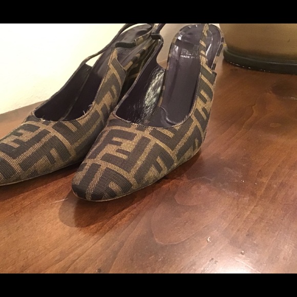Authentic Fendi Canvas Wedge Slingback Heels - Picture 2 of 10